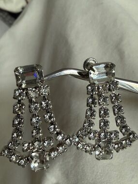 Vintage Silver-Tone Weiss Crystal Chandelier Screwback Earrings